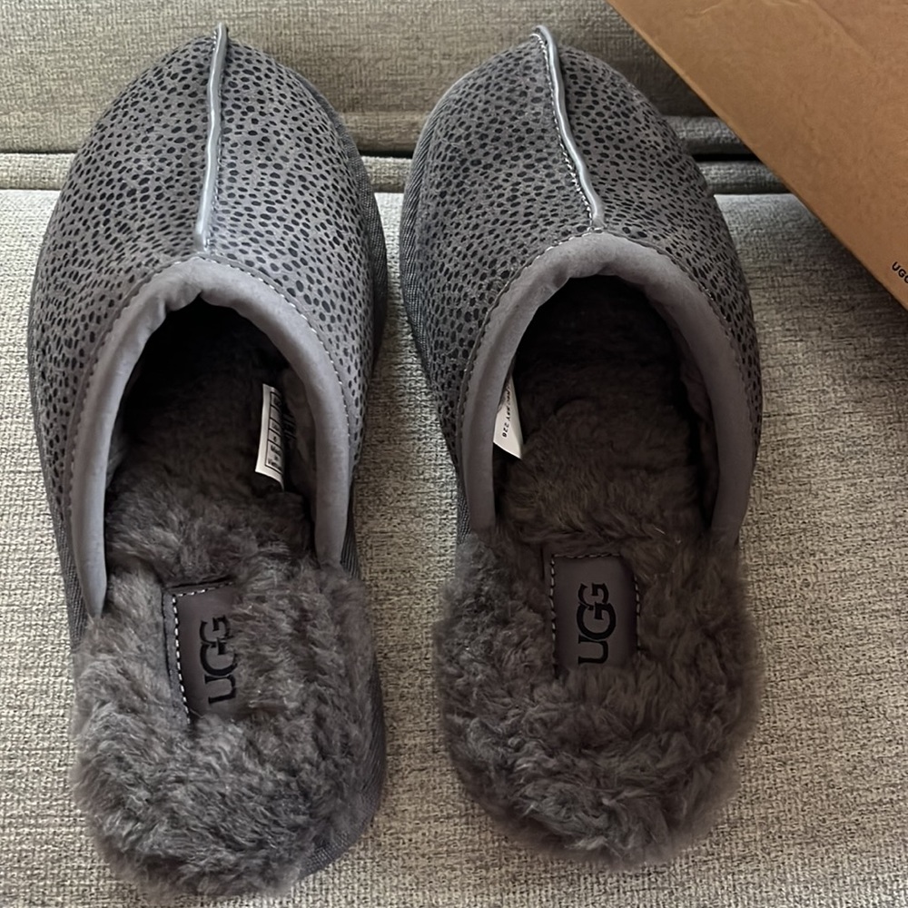 UGG Gray Suede Shearling Lined Slippers